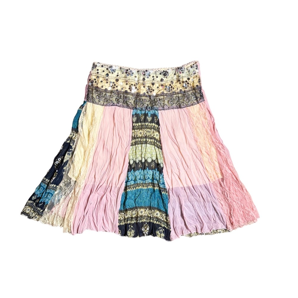 Boho Patchwork Sequin Lace Midi Skirt